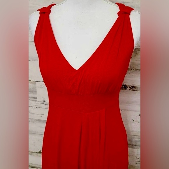 Boston Proper Sleeveless V-neck Flowing Jersey Red High Low Maxi Dress. - Picture 4 of 8